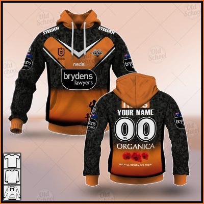NRL Wests Tigers Custom Name Number 2021 ANZAC Pullover Hoodie