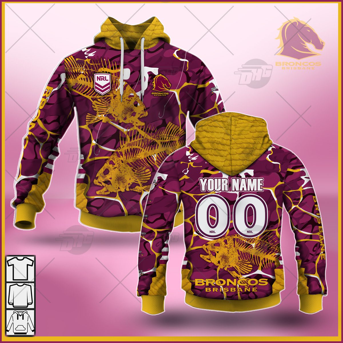 NRL Brisbane Broncos Custom Name Number 2021 Fishing Pullover Hoodie NRL Brisbane Broncos Custom Name Number 2021 Fishing Pullover Hoodie
