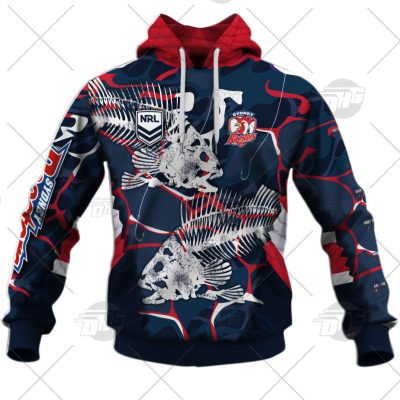 NRL Sydney Roosters Custom Name Number 2021 Fishing Pullover Hoodie