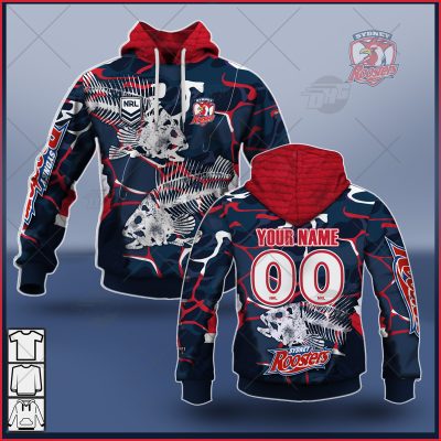 NRL Sydney Roosters Custom Name Number 2021 Fishing Pullover Hoodie