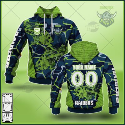 NRL Canberra Raiders Custom Name Number 2021 Fishing Pullover Hoodie