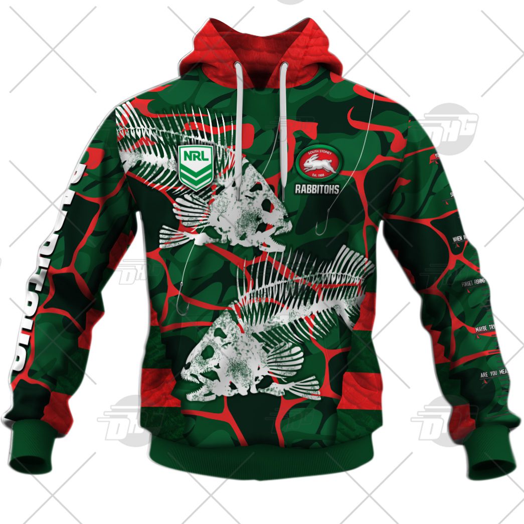 NRL South Sydney Rabbitohs Custom Name Number 2021 Fishing Pullover Hoodie NRL South Sydney Rabbitohs Custom Name Number 2021 Fishing Pullover Hoodie