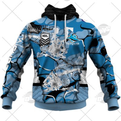 NRL Cronulla-Sutherland Sharks Custom Name Number Fishing Pullover Hoodie