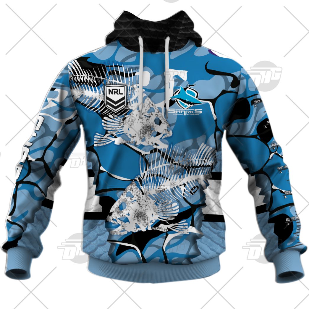 NRL Cronulla-Sutherland Sharks Custom Name Number Fishing Pullover Hoodie NRL Cronulla-Sutherland Sharks Custom Name Number Fishing Pullover Hoodie