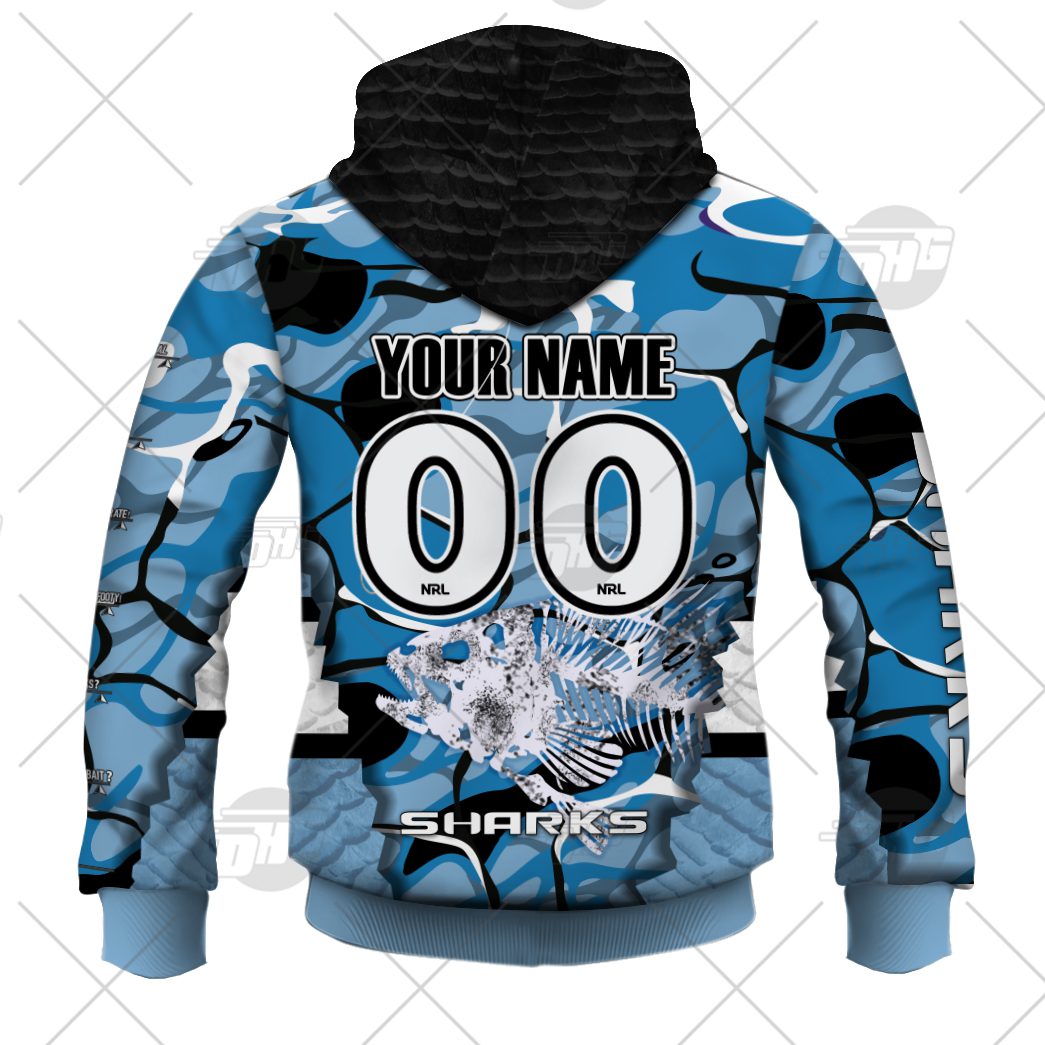 NRL Cronulla-Sutherland Sharks Custom Name Number Fishing Pullover Hoodie NRL Cronulla-Sutherland Sharks Custom Name Number Fishing Pullover Hoodie