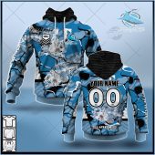 NRL Cronulla-Sutherland Sharks Custom Name Number Fishing Pullover Hoodie