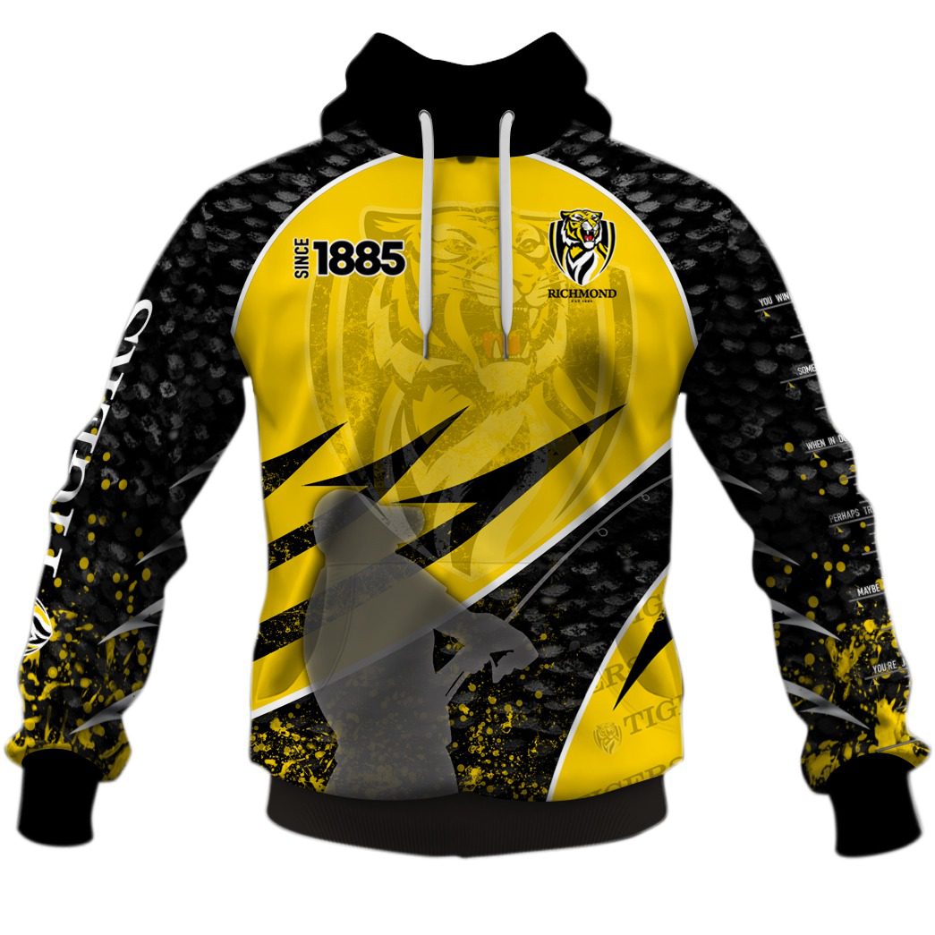AFL Richmond Tigers Custom Name Number Fishing Pullover Hoodie AFL Richmond Tigers Custom Name Number Fishing Pullover Hoodie
