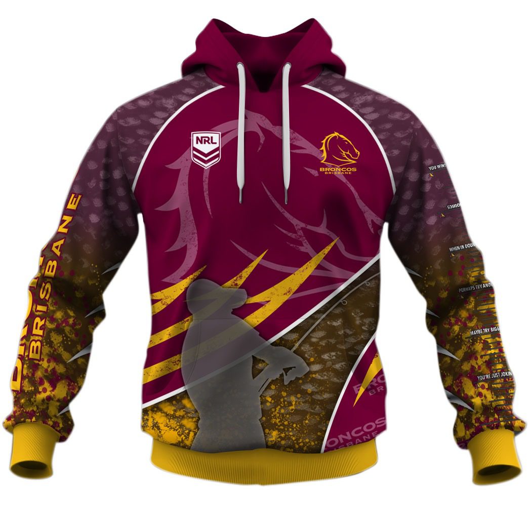 NRL Brisbane Broncos Custom Name Number Fishing T59 Pullover Hoodie NRL Brisbane Broncos Custom Name Number Fishing T59 Pullover Hoodie