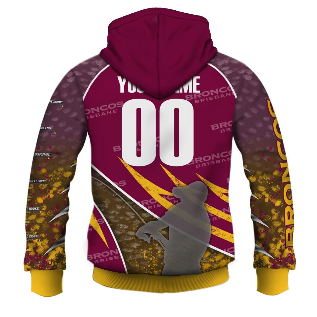 NRL Brisbane Broncos Custom Name Number Fishing T59 Pullover Hoodie NRL Brisbane Broncos Custom Name Number Fishing T59 Pullover Hoodie