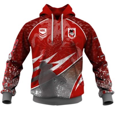 NRL St. George Illawarra Dragons Custom Name Number Fishing T59 Pullover Hoodie