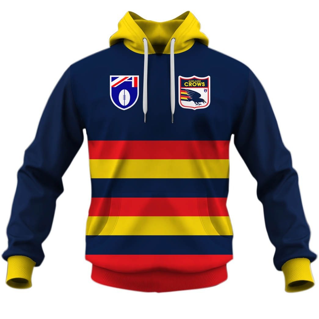 AFL Adelaide Crows Custom Name Number Vintage Retro Guernsey 90s Pullover Hoodie AFL Adelaide Crows Custom Name Number Vintage Retro Guernsey 90s Pullover Hoodie