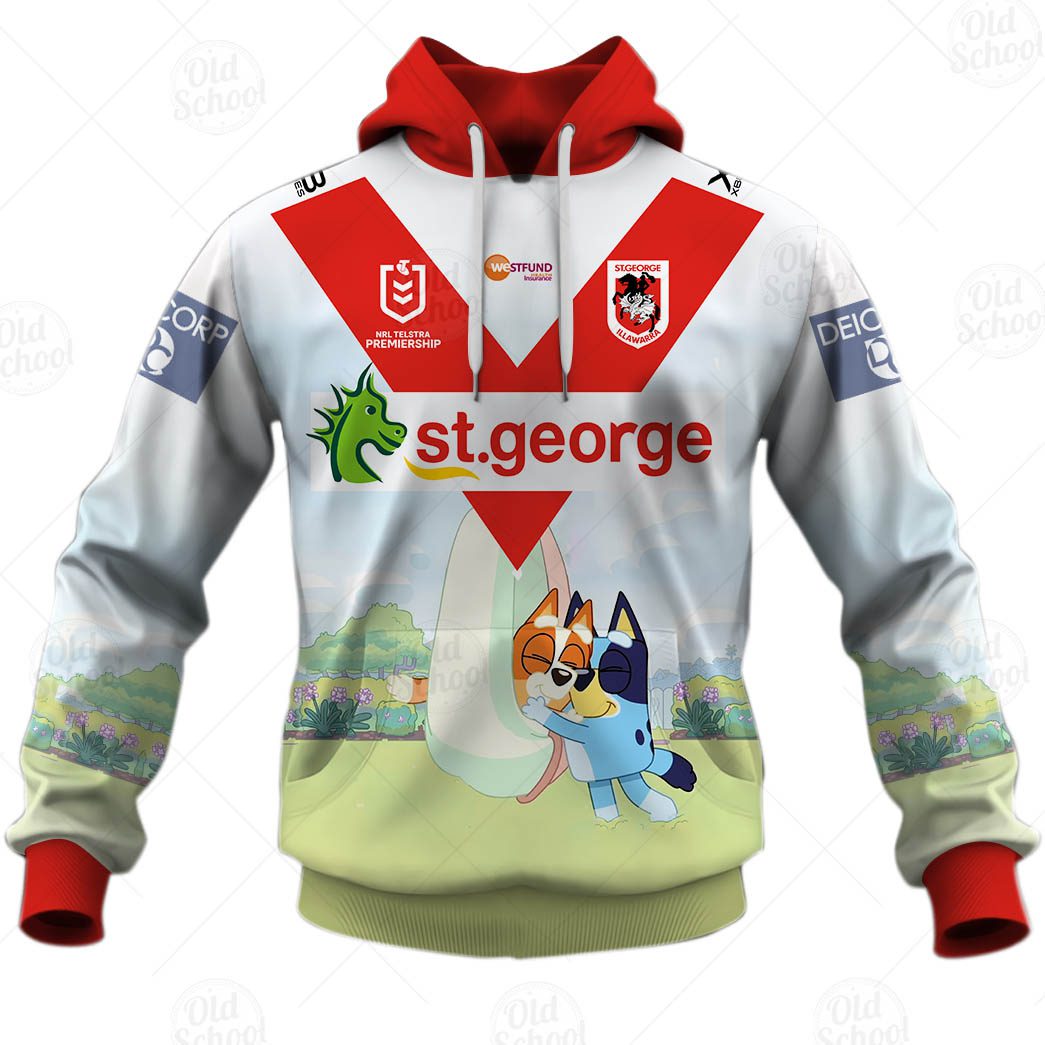 NRL St. George Illawarra Dragons Custom Name Number x Bluey Jersey 2020 Pullover Hoodie NRL St. George Illawarra Dragons Custom Name Number x Bluey Jersey 2020 Pullover Hoodie