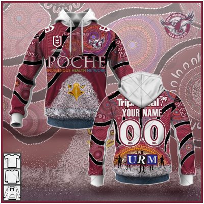 NRL Manly Warringah Sea Eagles Custom Name Number On Field Indigenous Jersey 2021 Pullover Hoodie