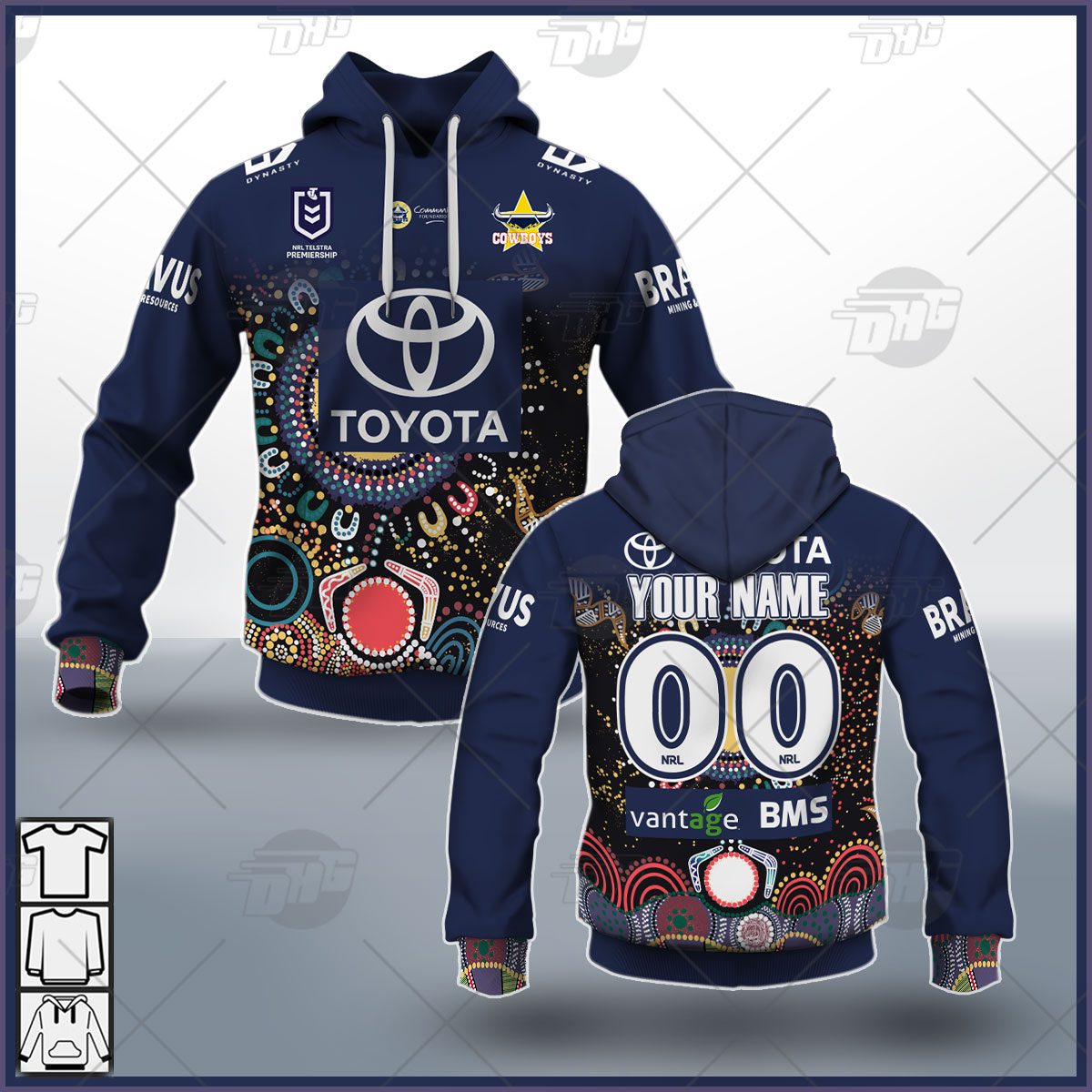 NRL North Queensland Cowboys Custom Name Number On Field Indigenous Jersey 2021 Pullover Hoodie NRL North Queensland Cowboys Custom Name Number On Field Indigenous Jersey 2021 Pullover Hoodie