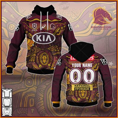NRL Brisbane Broncos Custom Name Number On Field Indigenous Jersey 2021 Pullover Hoodie