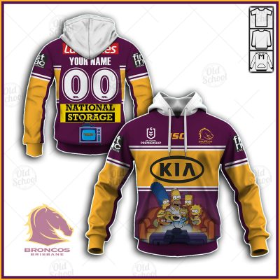 NRL Brisbane Broncos Custom Name Number x The Simpsons 2020 Pullover Hoodie
