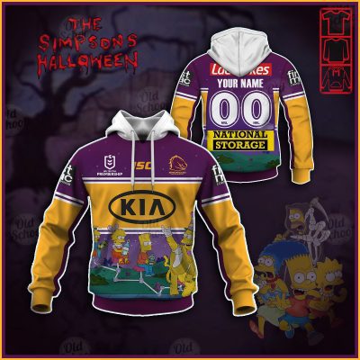 NRL Brisbane Broncos Custom Name Number x The Simpsons 2020 Halloween Pullover Hoodie