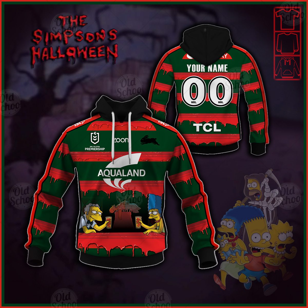 NRL South Sydney Rabbitohs Custom Name Number x The Simpsons 2020 Halloween Pullover Hoodie NRL South Sydney Rabbitohs Custom Name Number x The Simpsons 2020 Halloween Pullover Hoodie