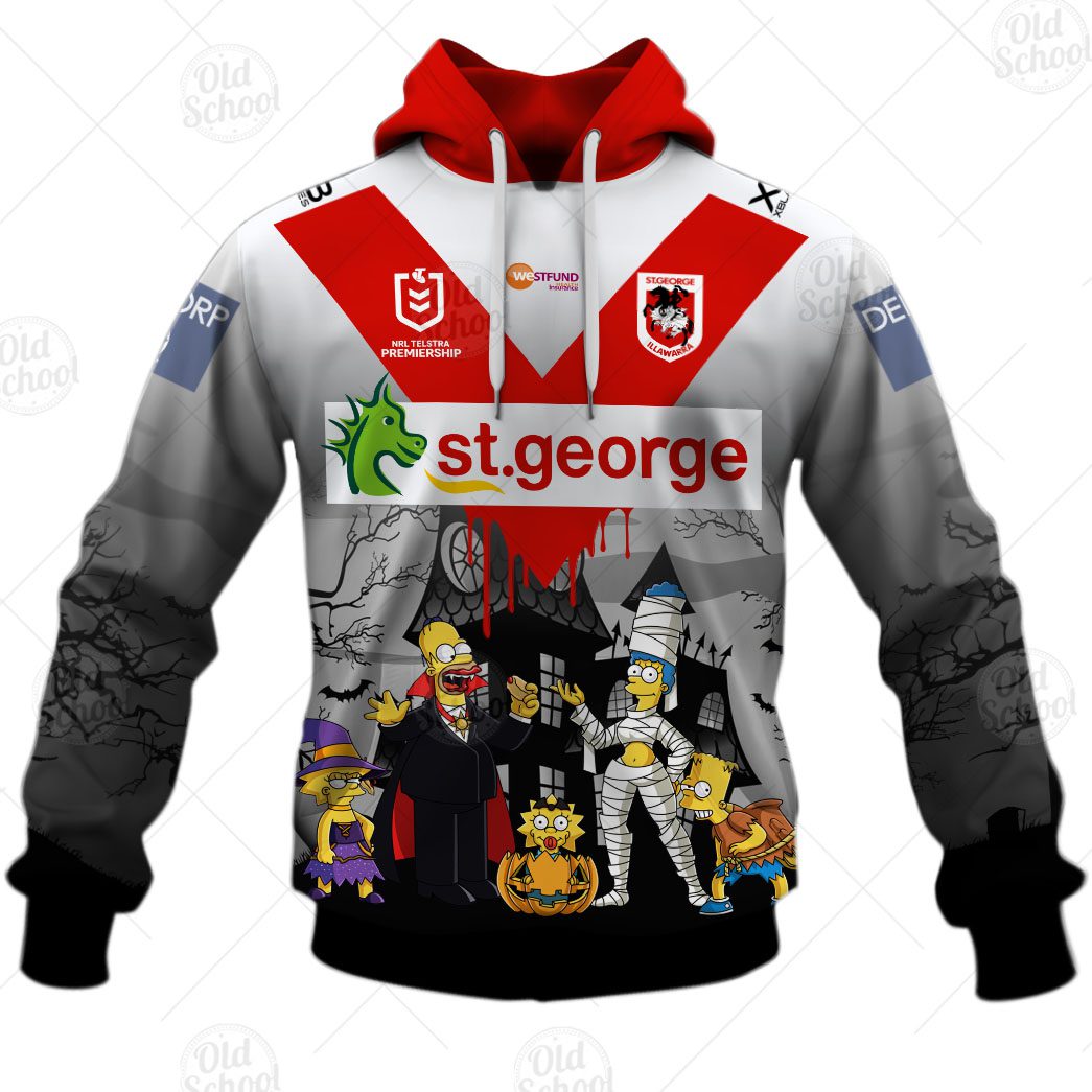 NRL St. George Illawarra Dragons Custom Name Number x The Simpsons 2020 Halloween Pullover Hoodie NRL St. George Illawarra Dragons Custom Name Number x The Simpsons 2020 Halloween Pullover Hoodie