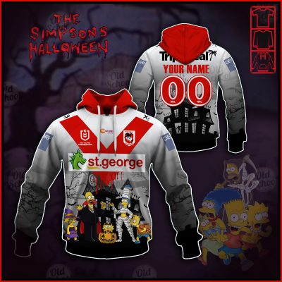 NRL St. George Illawarra Dragons Custom Name Number x The Simpsons 2020 Halloween Pullover Hoodie