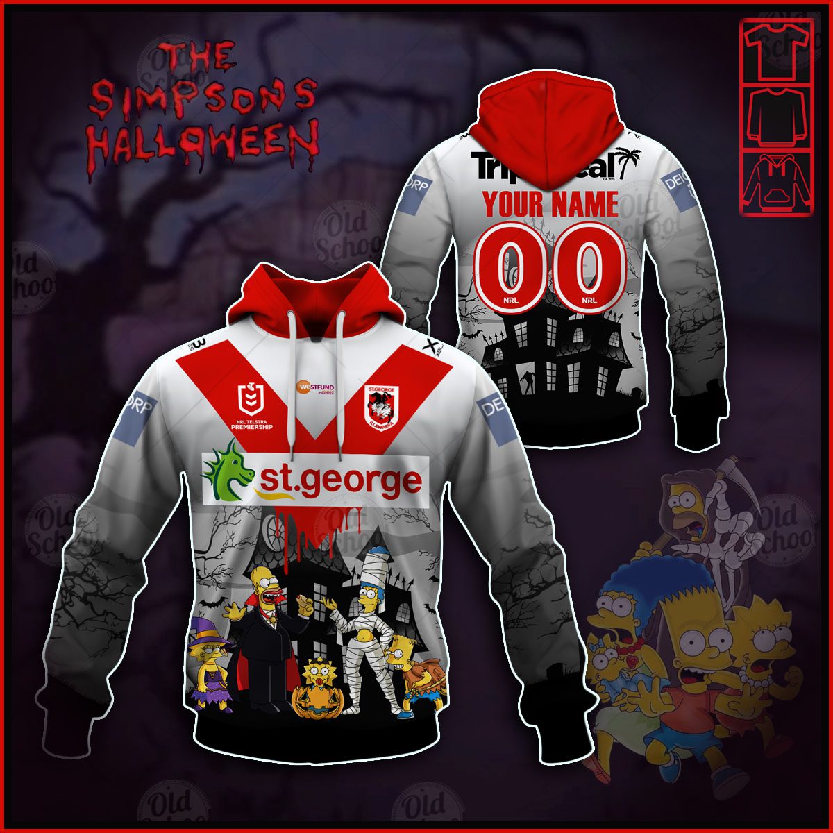 NRL St. George Illawarra Dragons Custom Name Number x The Simpsons 2020 Halloween Pullover Hoodie NRL St. George Illawarra Dragons Custom Name Number x The Simpsons 2020 Halloween Pullover Hoodie