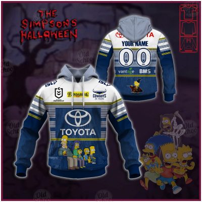 NRL North Queensland Cowboys Custom Name Number x The Simpsons Halloween 2020 Pullover Hoodie