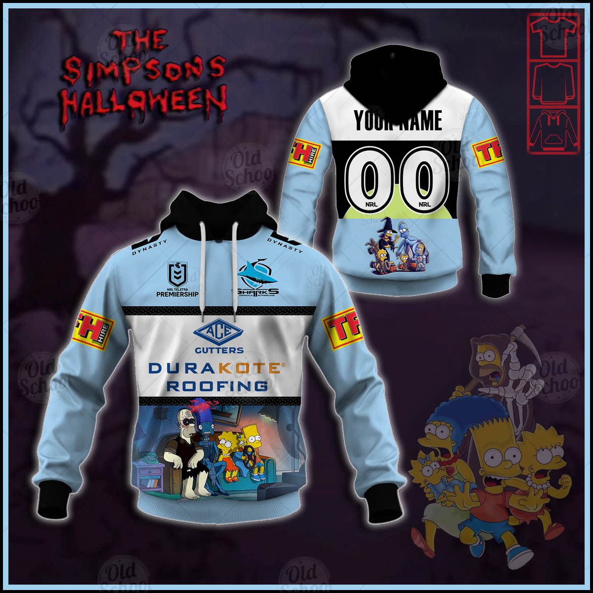 NRL Cronulla-Sutherland Sharks Custom Name Number x The Simpsons 2020 Halloween Pullover Hoodie NRL Cronulla-Sutherland Sharks Custom Name Number x The Simpsons 2020 Halloween Pullover Hoodie