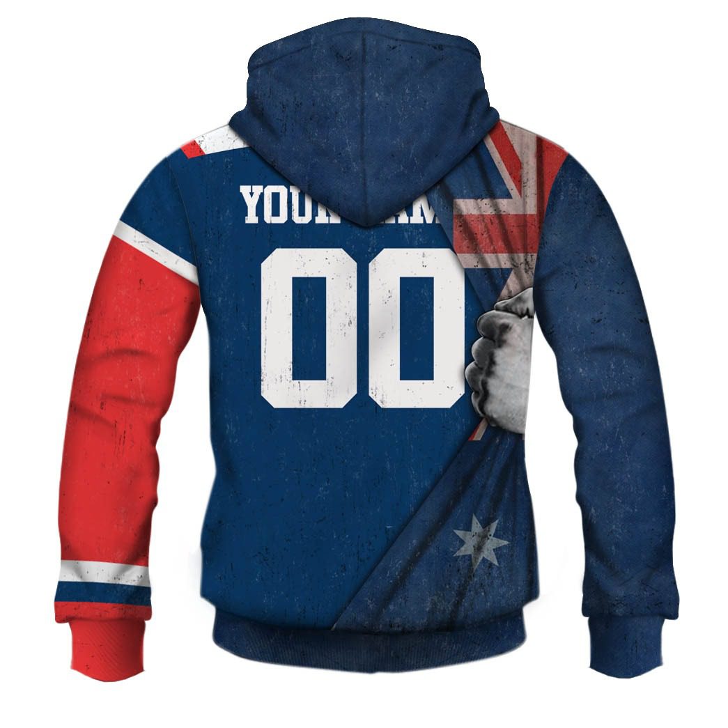 NRL Sydney Roosters Custom Name Number Australian Flag Pullover Hoodie NRL Sydney Roosters Custom Name Number Australian Flag Pullover Hoodie