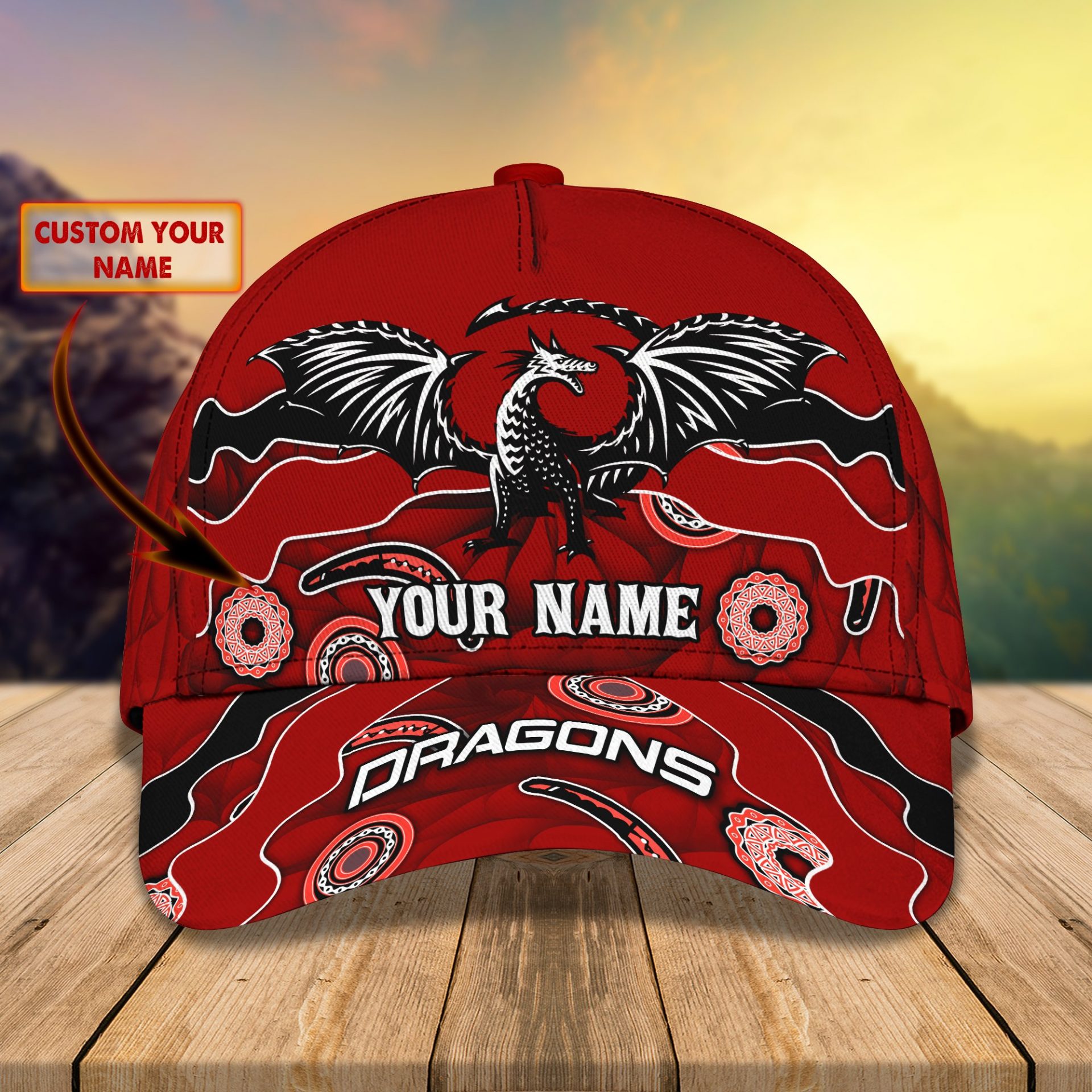 NRL St. George Illawarra Dragons Custom Name Red Indigenous Classic Cap NRL St. George Illawarra Dragons Custom Name Red Indigenous Classic Cap
