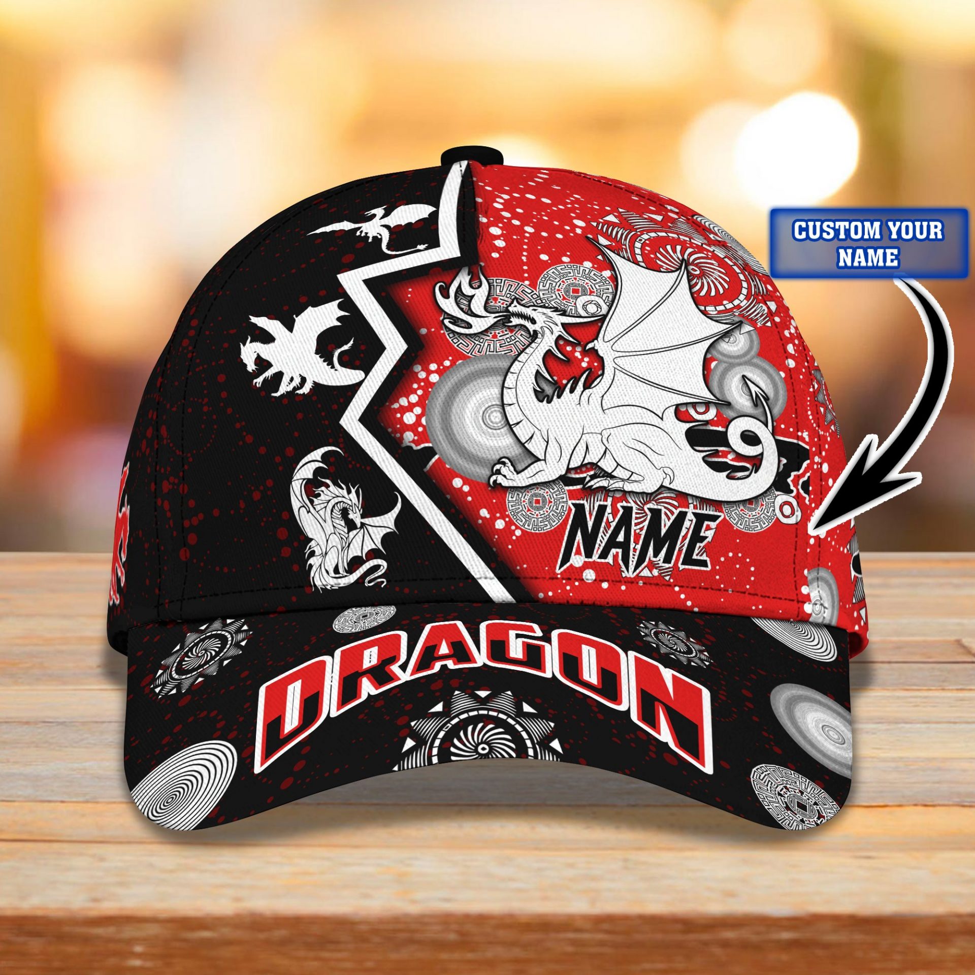 NRL St. George Illawarra Dragons Custom Name Red Black Indigenous Classic Cap NRL St. George Illawarra Dragons Custom Name Red Black Indigenous Classic Cap