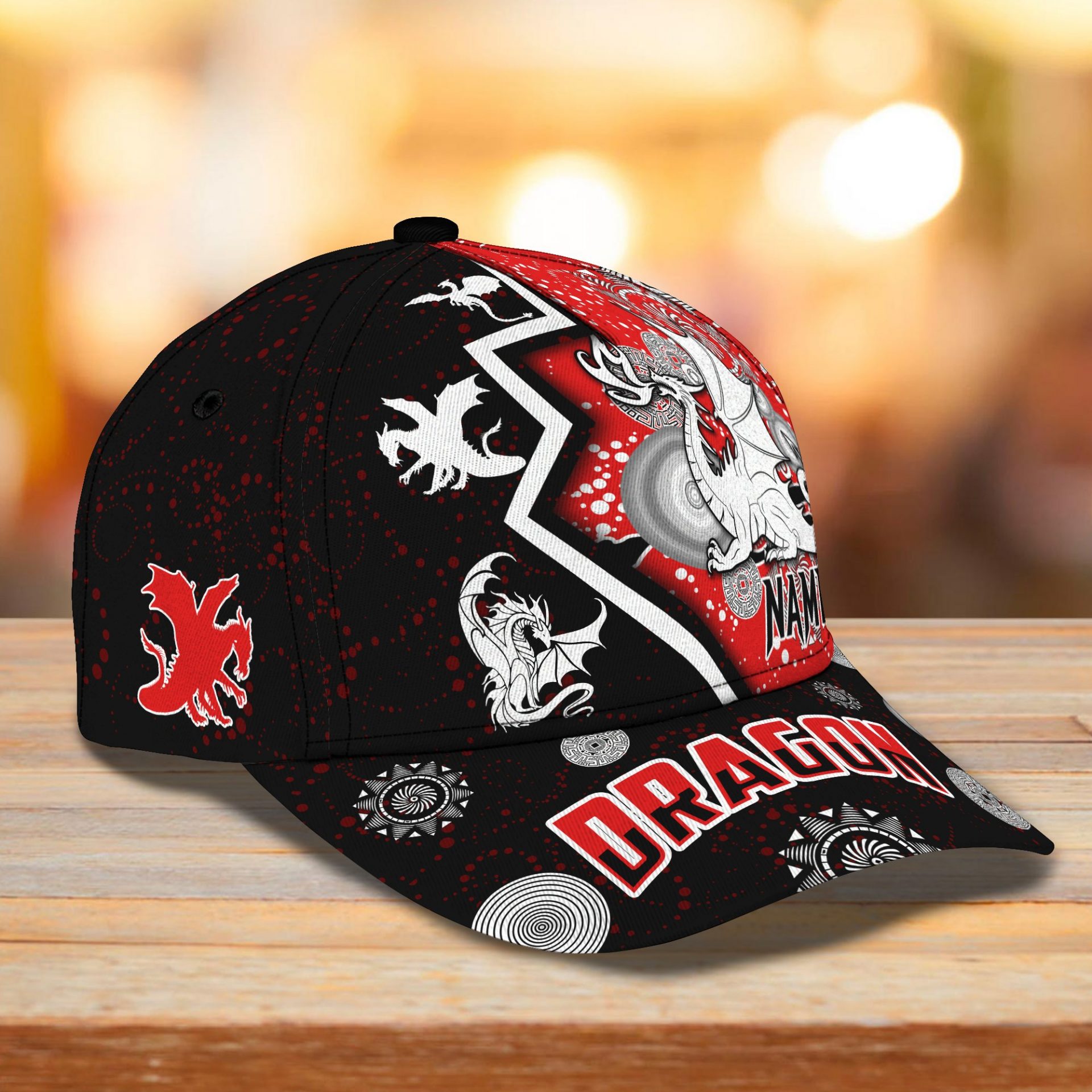 NRL St. George Illawarra Dragons Custom Name Red Black Indigenous Classic Cap NRL St. George Illawarra Dragons Custom Name Red Black Indigenous Classic Cap