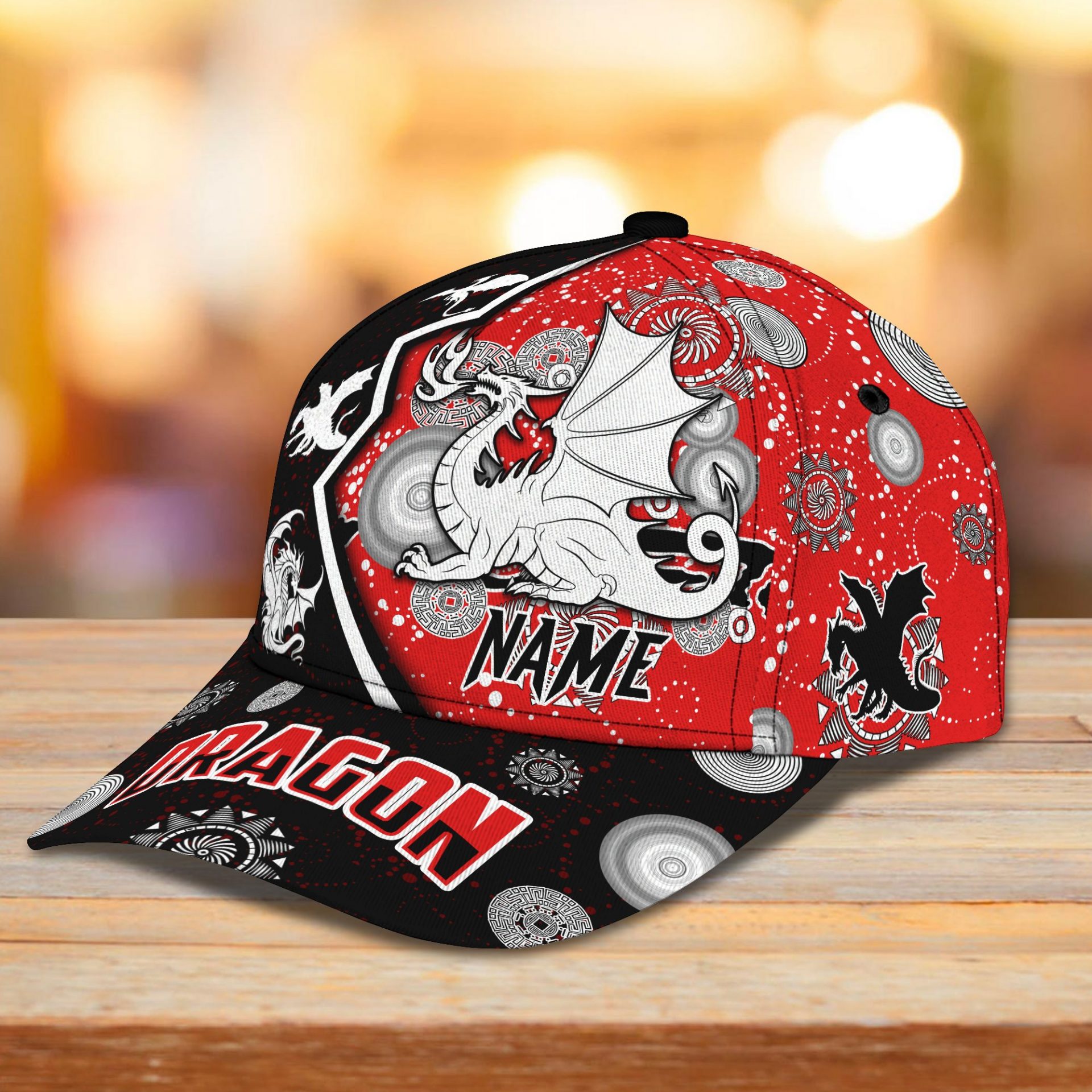 NRL St. George Illawarra Dragons Custom Name Red Black Indigenous Classic Cap NRL St. George Illawarra Dragons Custom Name Red Black Indigenous Classic Cap