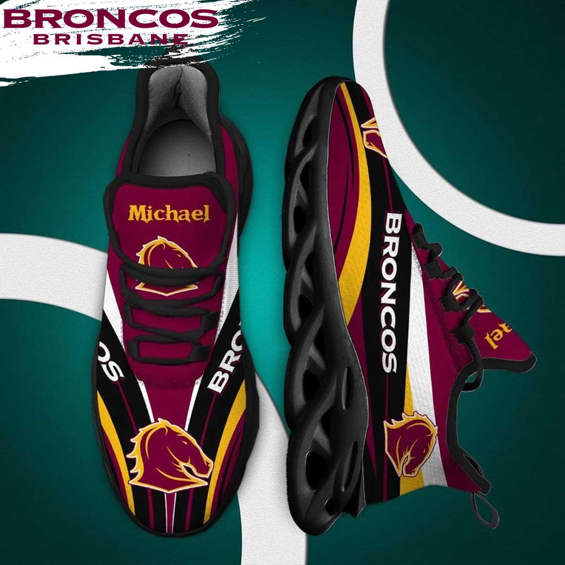 NRL Brisbane Broncos Custom Name Maroon Black Max Soul Shoes V2 NRL Brisbane Broncos Custom Name Maroon Black Max Soul Shoes V2