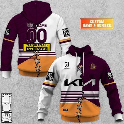 NRL Brisbane Broncos Custom Name Number 2023 Mix Jersey V3 Pullover Hoodie