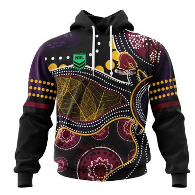 NRL Brisbane Broncos Custom Name Number Indigenous Pullover Hoodie V3