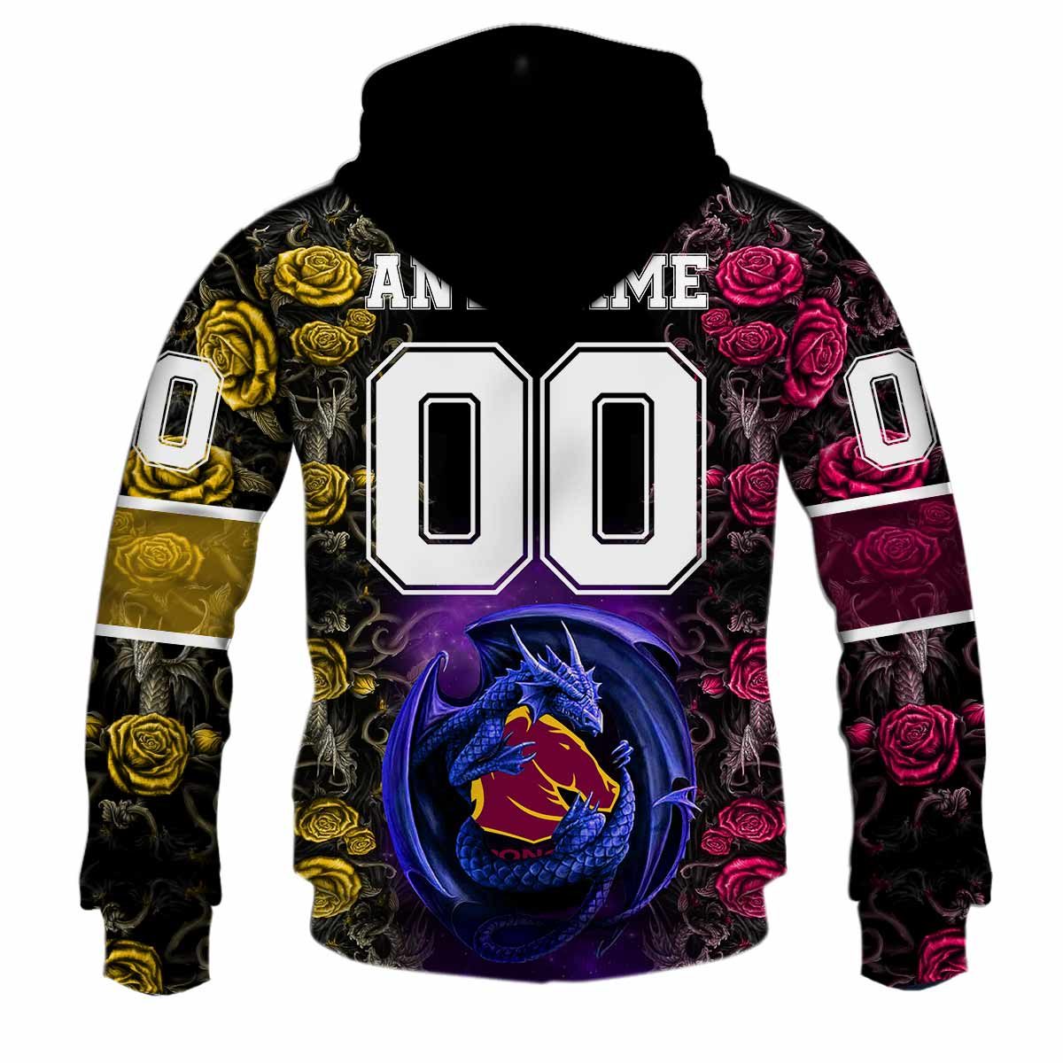 NRL Brisbane Broncos Custom Name Number Rose Dragon Pullover Hoodie NRL Brisbane Broncos Custom Name Number Rose Dragon Pullover Hoodie
