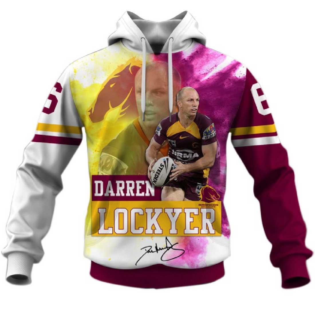 NRL Brisbane Broncos Darren Lockyer No 6 Pullover Hoodie V3 NRL Brisbane Broncos Darren Lockyer No 6 Pullover Hoodie V3