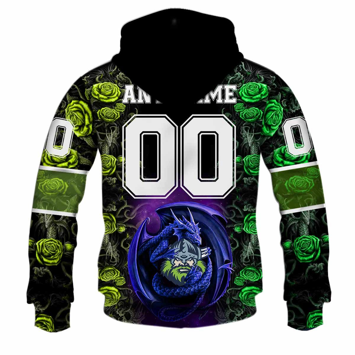 NRL Canberra Raiders Custom Name Number Rose Dragon Pullover Hoodie NRL Canberra Raiders Custom Name Number Rose Dragon Pullover Hoodie