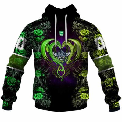 NRL Canberra Raiders Custom Name Number Rose Dragon Pullover Hoodie
