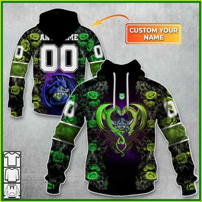 NRL Canberra Raiders Custom Name Number Rose Dragon Pullover Hoodie