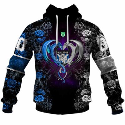 NRL Canterbury-Bankstown Bulldogs Custom Name Number Rose Dragon Pullover Hoodie