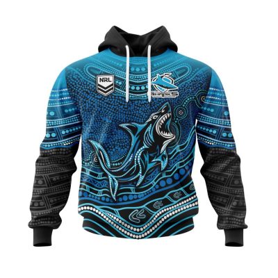NRL Cronulla-Sutherland Sharks Custom Name Number Indigenous Mascot Pullover Hoodie