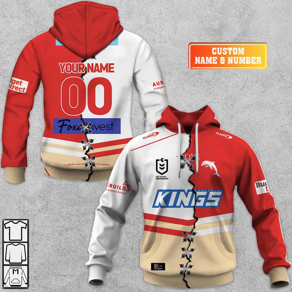 NRL Dolphins Custom Name Number 2023 Mix Jersey V2 Pullover Hoodie NRL Dolphins Custom Name Number 2023 Mix Jersey V2 Pullover Hoodie