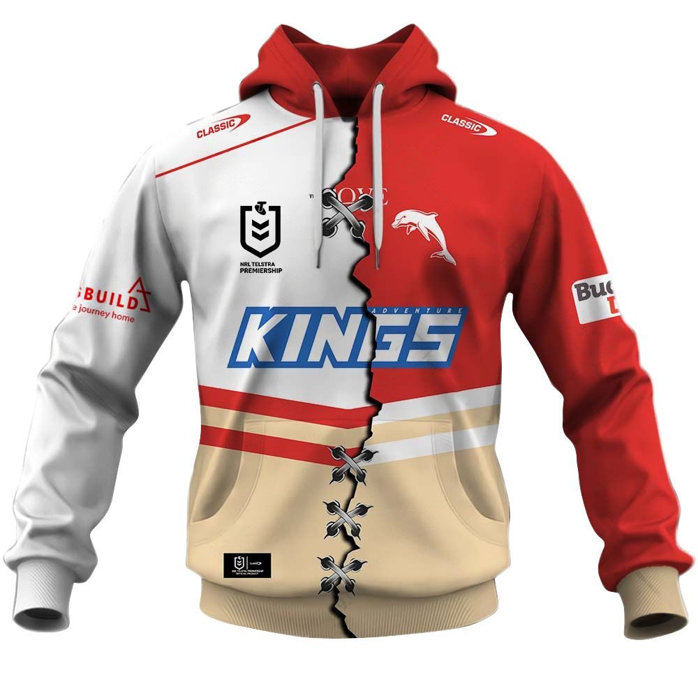 NRL Dolphins Custom Name Number 2023 Mix Jersey V2 Pullover Hoodie NRL Dolphins Custom Name Number 2023 Mix Jersey V2 Pullover Hoodie