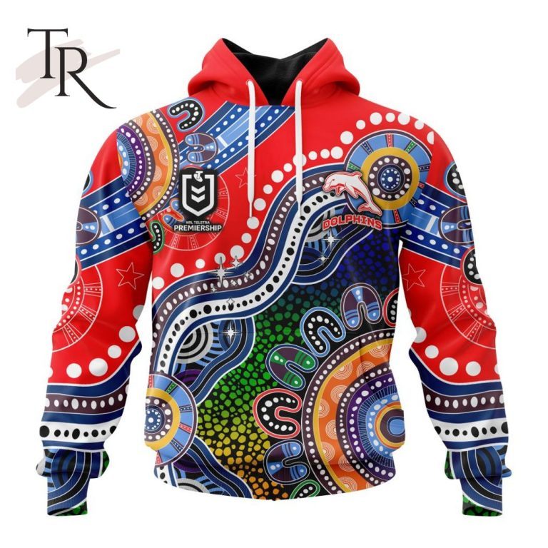 NRL Dolphins Custom Name Number Indigenous Pullover Hoodie NRL Dolphins Custom Name Number Indigenous Pullover Hoodie