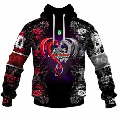 NRL Dolphins Custom Name Number Rose Dragon Pullover Hoodie