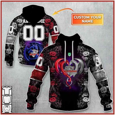 NRL Dolphins Custom Name Number Rose Dragon Pullover Hoodie
