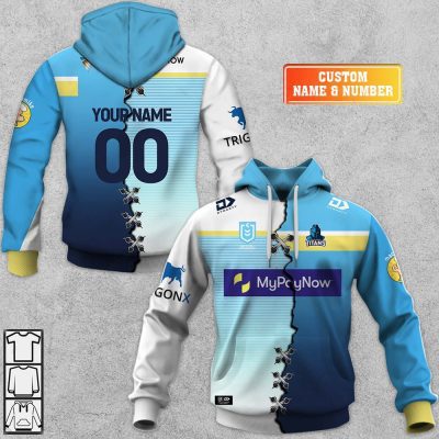 NRL Gold Coast Titans Custom Name Number 2023 Mix Jersey V2 Pullover Hoodie