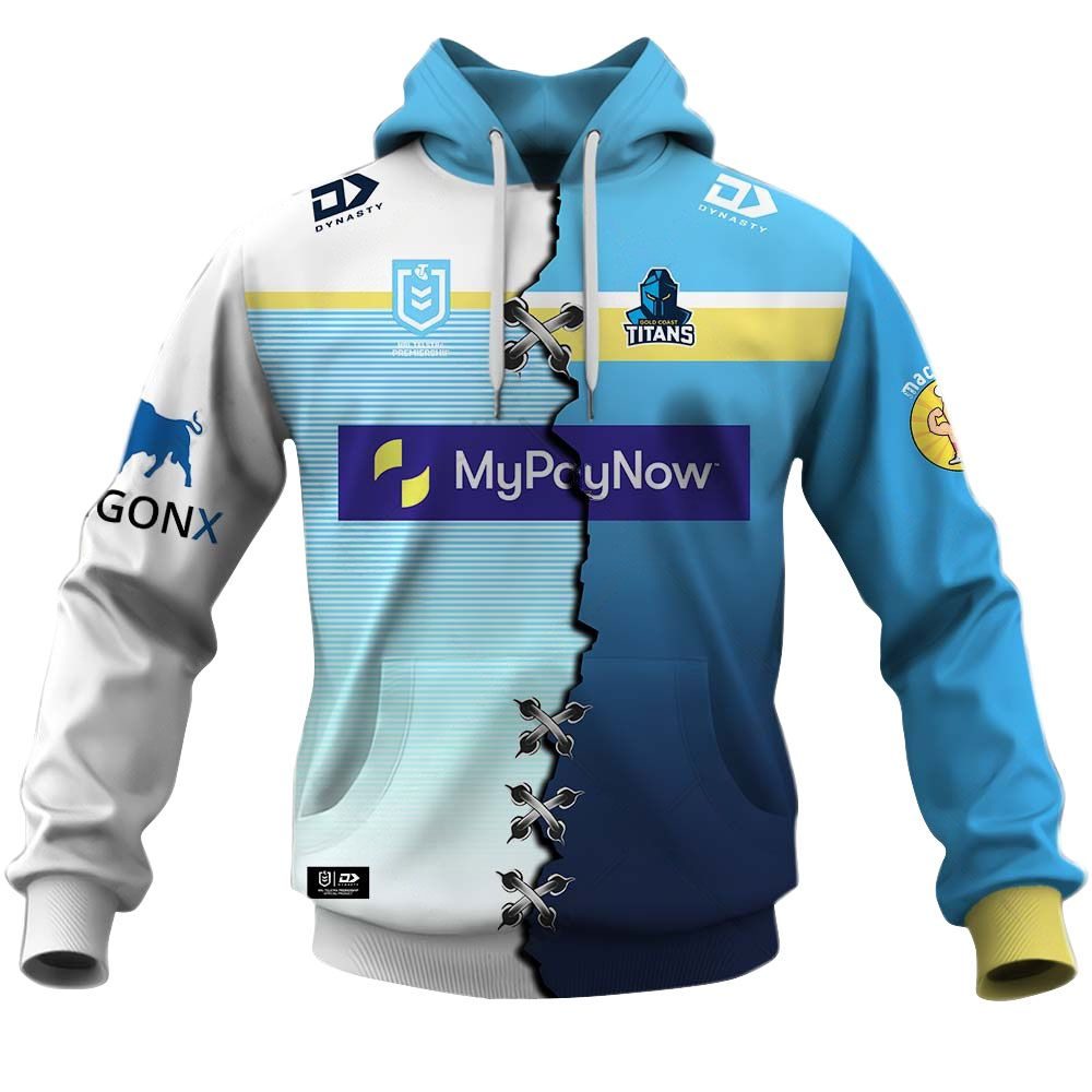 NRL Gold Coast Titans Custom Name Number 2023 Mix Jersey V2 Pullover Hoodie NRL Gold Coast Titans Custom Name Number 2023 Mix Jersey V2 Pullover Hoodie