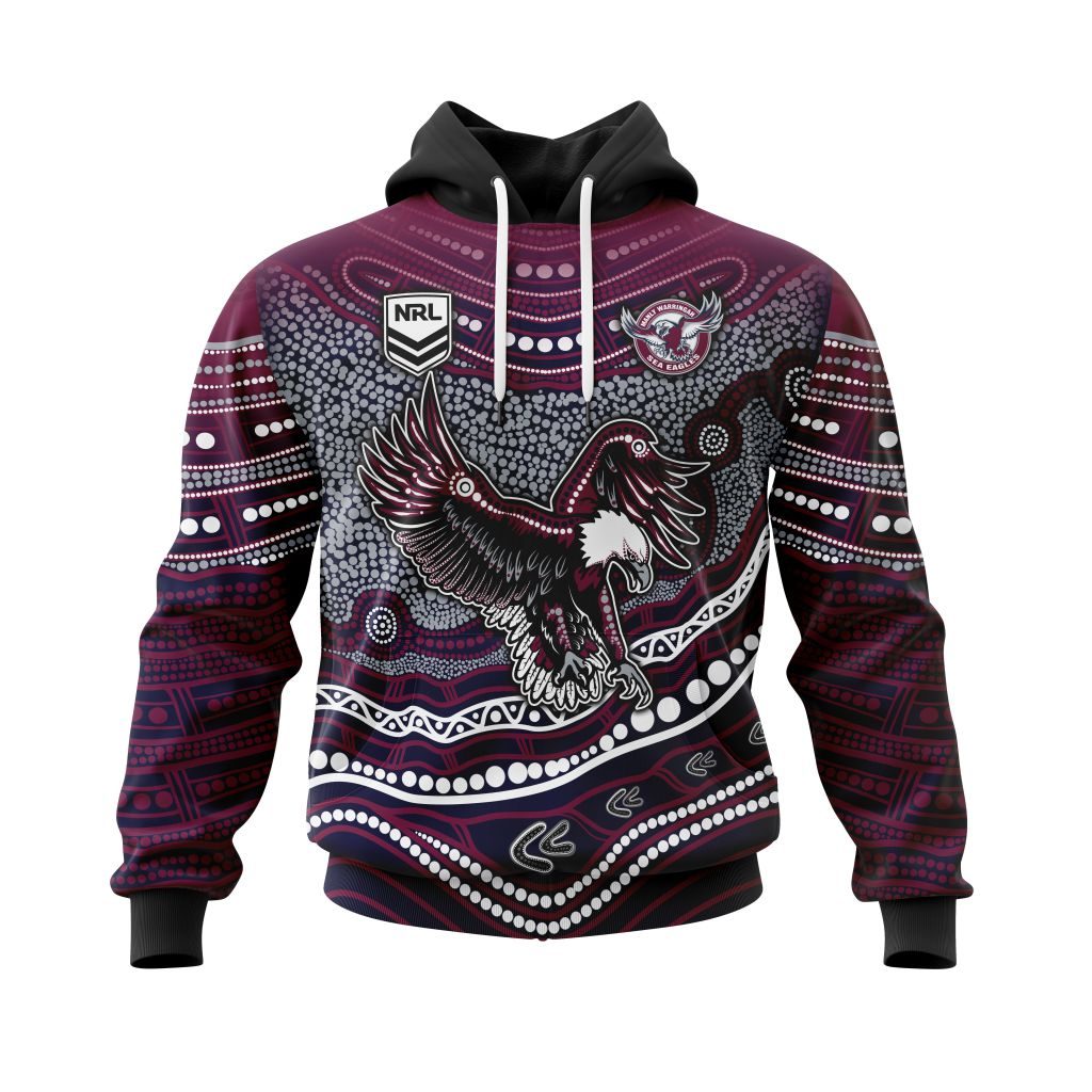 NRL Manly Warringah Sea Eagles Custom Name Number Indigenous Mascot Pullover Hoodie NRL Manly Warringah Sea Eagles Custom Name Number Indigenous Mascot Pullover Hoodie